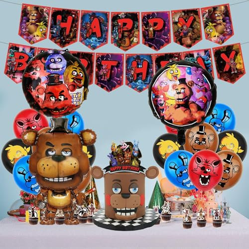 Five Nights at Freddy's Geburtstagsfeierdekorationen - einschließlich Geburtstagsbanner, Cake Topper, Luftballons, Kindergeburtstagszubehör mit Titeln