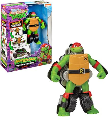 TORTUGAS NINJA Transformierbare Actionfigur in Fahrzeug, verwandelt Raph in EIN Motorrad mit 2 Rädern, 2 Puppen zum Sammeln, bewegliche Figuren, berühmt (TU845100)