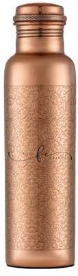 FOLK CRAFT Pure Copper Water Bottle - 32 oz - Indian Handmade Copper Bottle for Drinking Water at Travel, Hiking, Gym, Office, Outdoor - Engraved