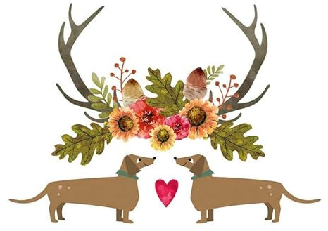 20 Servietten Tiere Dackel an Herbstgeweih als Tischdeko. Papierservietten mit Motiv. Auch für Decoupage und Serviettentechnik 33x33cm