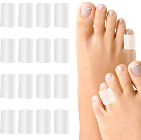 Gel Zehenkappen, 16 Stück Zehenschutz Silikon Zehenbündchen Atmungsaktive Fingerschutz Kleine Zeh Schutz Zehenteiler Zehenschoner für Zeh Reibung Lindern, Weiß