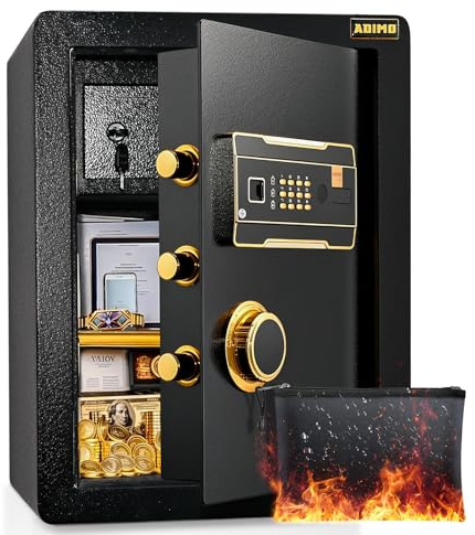 ADIMO Safe, 2.1 Cuft Heavy Duty Steel Home Safe Box with Digital Keypad&Key Lock, Built-In Lockable Cabinet, Hidden Money Box Storage for Document Jewelry w/Fireproof Waterproof Bag Home Office