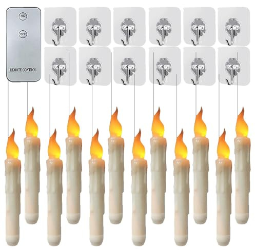 Stabkerzen mit Fernbedienung, 12 x elektrische, flackernde, warme Lichtkerzen mit Fernbedienung, batteriebetriebene Kerzenständer für Mottoparty