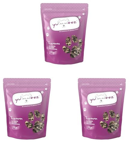 Yummeez Lamm Leckerli - Hundeleckerli als kleine Knöchelchen - getreidefrei mit hohem Fleischanteil - perfektes Leckerchen für Training oder Belohnung (1 x 175 g) (Packung mit 3)