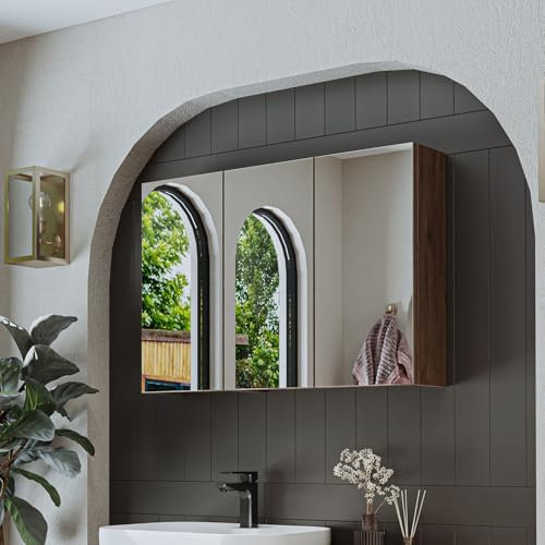 ROOMART Gusto - Ensemble de meubles de salle de bain - 90 cm - 4 pièces - Avec lavabo en céramique (chêne, armoire à miroir)