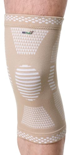 NEOtech Care Rodillera de fibra de bambú, Material ligero, elástico, cómodo y transpirable - Para hombre o mujer - Rodilla derecha o izquierda (Beige, Talla M, 1 Unidad)