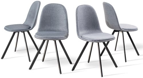 Homy Casa, Esszimmerstühle, Stoff, Drehstuhl mit gepolsterter Sitzfläche, für Wohnzimmer, Küche, 4 Stück, schwarze Metallbeine, grau