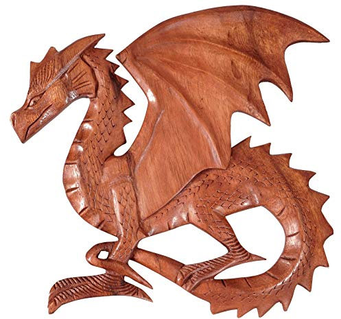 Wikinger Holz Drache TIAMA 28 cm Links schauendes Wandrelief Handarbeit Holz