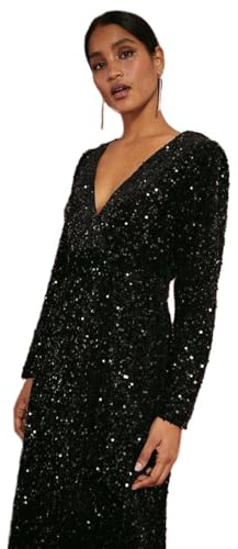 Dorothy Perkins Velvet Sequin Wrap Midi Dress, 12, Black