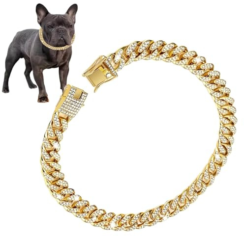 Goldkette für Hunde, goldfarbenes Hundehalsband | aus Goldkette von 24 cm, Halsband für Haustiere aus Metall, mit Schnalle für Party