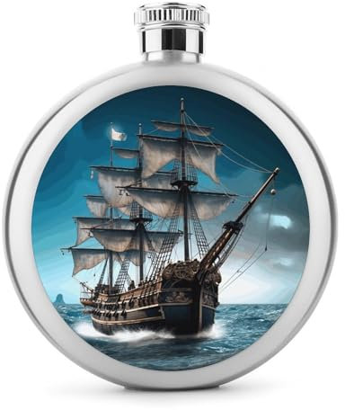 5 Oz Whiskey Flask Pirate Ship Printed Stainless Steel Flask Hip Flasks Leak Proof Liquor Canteen Liquor Bottles for Trip Gifts Wedding Bachelorette Party