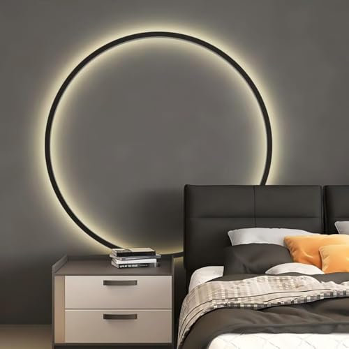 AstrizLamp LED Ring Wandleuchte Innen Wandleuchte Kreis 100cm Schwarz Große Indirekte Beleuchtung Wand Licht Dimmbar mit Stecker USB Wohnzimmer Runde Wandlampe für Hintergrund Deko Büro Flur Geschäft