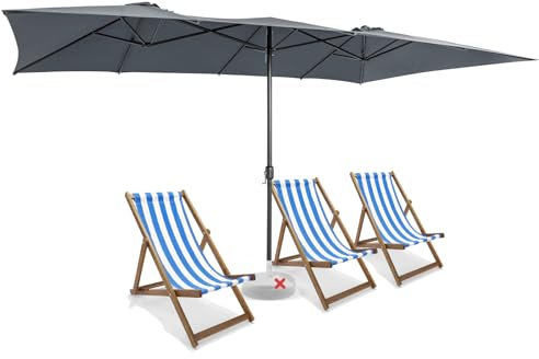 COSTWAY Parasol de Jardin Extérieur 426 x 260 CM XXL, Parasol Terrasse à 10 côtes Cadre Métal Poignée Manivelle Sommet Ventilé, Grand Parasol Double Jumeau pour Cour Balcon Patio Plage Piscine (Gris)