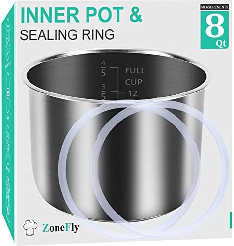 Zonefly for Instant Pot 3 Qt Inner Pot Replacement insert, Stainless Steel Cooking Pot Liner with Polished Surface & Easy to Clean - 3Quart Instapot Rice Cooker Accessories, Includes 2pcs Seal Rings