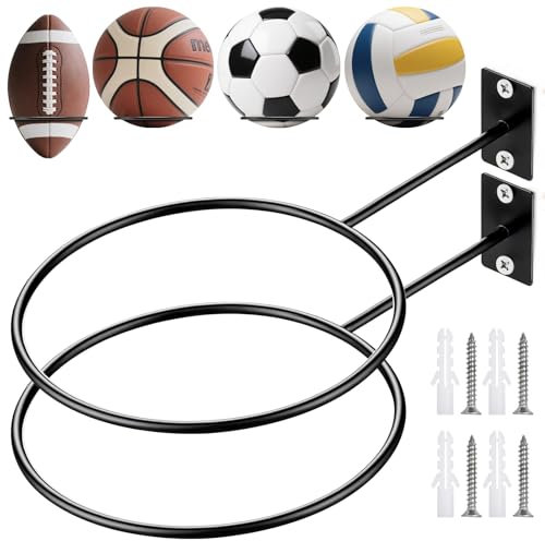 2 Stück Ballhalterung Wand Basketball Fußball Halterung Wand Ballständer Wandmontiert Ball Wandhalterung mit Schrauben und Kunststoffdübel für Basketball Fußball Rugby Ball Volleyball Metall Schwarz