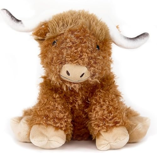 Warmies Plush Highland Cow with Horns Microwavable Large, Weighted Microwavable Hottie for Cosy Comfort, French Lavender Scented Toy Heat Pad for Adults and Children