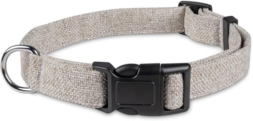 Bunty Handmade Dog Collar, Large - Luxury Soft Fabric Collars with Secure Metal D-Ring, Quick Release Buckle, Adjustable Size Buckles - Made in UK - Large (51/43cm), Cream