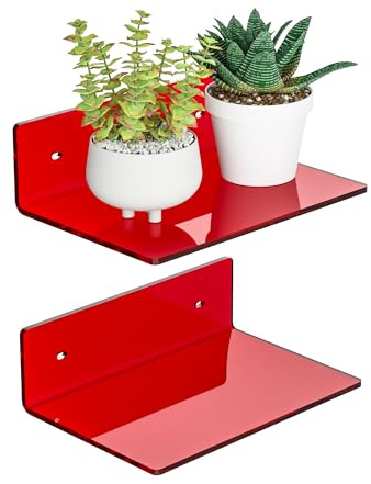 Sezanrpt Kleines Wandregal aus Acryl, 22,9 cm, Rot, für Zuhause, Wanddekoration, Raumdekoration, platzsparend, Organizer für Gegenstände, 2 Stück