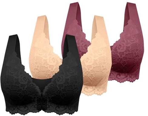 Uwdiohq Lot de 3 Soutiens-Gorge Confort sans Couture, Gorge avec Fermeture Avant sans Armature Confort Emboitant en Dentelle sous-vêtements
