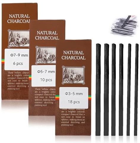 louuuou 34Pcs Charcoal Sticks, 3 Sizes Charcoal Pencils Drawing Supplies, Options Suitable for Drawing Sketching and for Art Creation for Students and Hobbyists