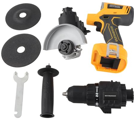 Fuchooky 20V Cordless Drill and Grinder Combo Kit, 2 in 1 Brushless Power Tool Set for Drilling Cutting Polishing