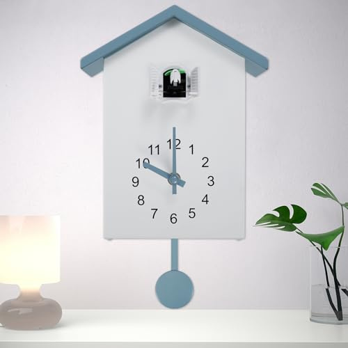 BAODBF Kuckucksuhr Modern mit Pendel und Chimer Cuckoo Clock(Grau) | Minimalistische Pendeluhr für Wandkunst Wohnzimmer Küche Büro Vogelstimme Wanduhr ABS Kunststoffsensor 25x20 cm Geschenk
