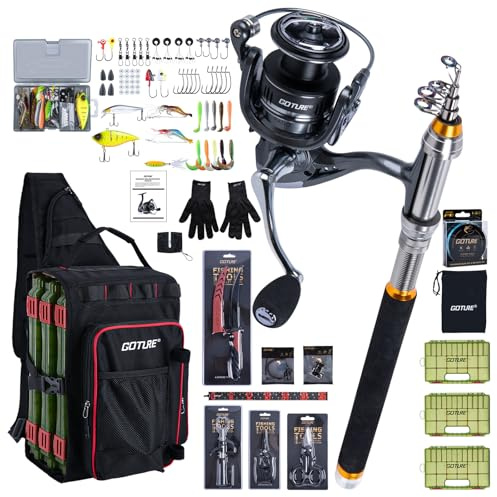 Goture Angelset mit Angelrute und Tasche - 900D Wasserdicht Angeltasche mit 3 Köderboxen, 24T Carbon Teleskop Angelrute & Rolle Komplettset für Raubfisch, Angeln Zubehör Set für Anfänger Profi