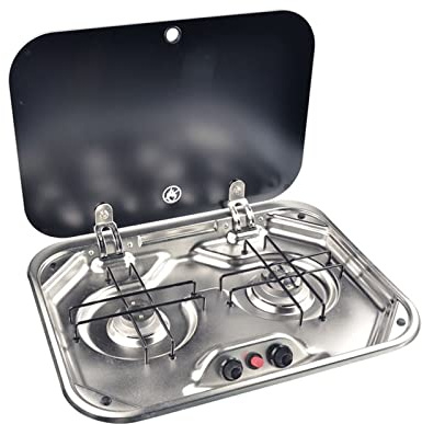 RV extérieur camping-car cuisine en acier inoxydable cuisinière à gaz outils ceinture verre trempé couverture 2 * 1.35KW Camping Aravan voiture accessoire pour Caravane et Bateau
