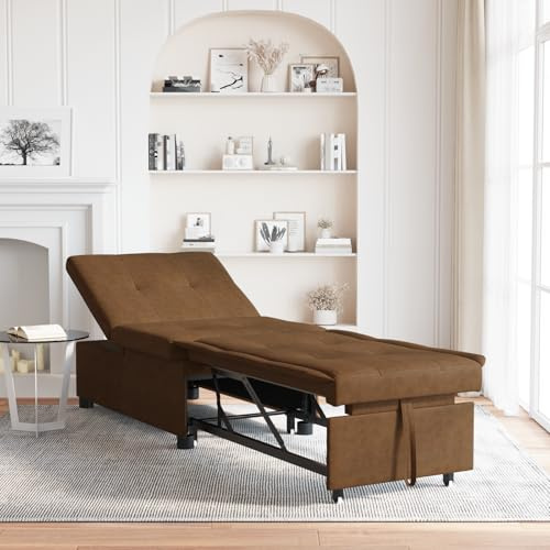 CKioict Schlafsofa 3-in-1 Auszieh-Design braunes Kunstleder Sofabett mit Verstellbarer Rückenlehne und Rädern für Wohnzimmer Gästezimmer