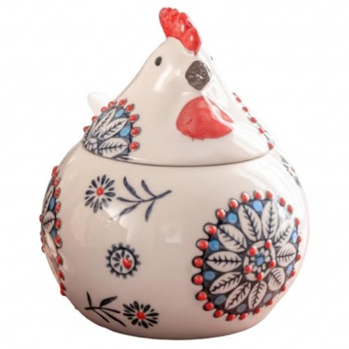 Salt Cellar with Lid, Chicken Salt Jar Ceramic Sugar Pot Large Salts Containers Spice Holder for Counter, Coffee, Sugar, and Candies