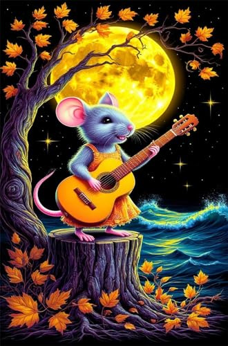 Puzzle 50 Teile Mond Maus Gitarre, Impossible Game, Klassische Puzzles, Herausforderndes Puzzle, Puzzles für Erwachsene 50 Teile 35 x 25 cm