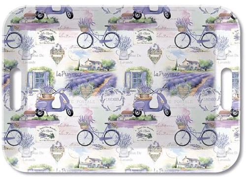 Ambiente Tablett 47x33cm Melamin mit Provence Lavendel Motiv - zum Dekorieren & Servieren - Serviertablett für Kaffee Tee Frühstück - Tischdeko Frühling Sommer Hochzeit - Dekotablett Weiß Lila