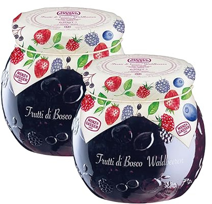 Menz&Gasser, Confettura Extra di Frutti di Bosco Edel Plus, Ideale come Colazione o Spuntino, con Frutta di Alta Qualità in pezzi, 2 Vasi x 620 g