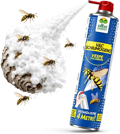 Albagarden - Insetticida Schiuma Vespe e Calabroni 750ml - Spray Schiumogeno a Lunga Gittata oltre 4 Metri - Formato Maxi Per Disinfestazione - Azione Abbattente e Residuale - Nidi e Insetti Volanti