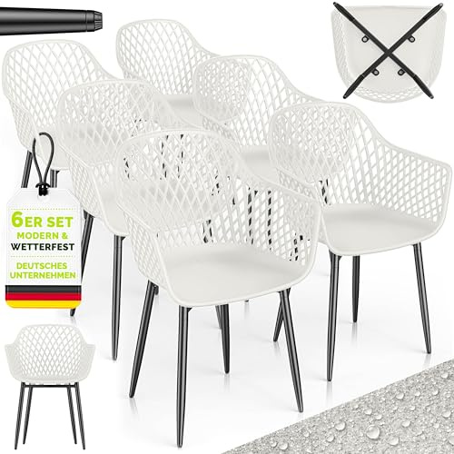 tillvex® Gartenstuhl 6er Set Wetterfest mit Armlehne bis 120kg belastbar | Outdoor Stühle UV-beständig | Gartenstühle Balkonstuhl Kunststoff | Terrassenstuhl Gartenmöbel Terrasse Balkon Outdoor Garten