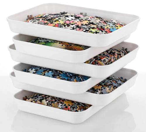 JIANTA Puzzle Sorting Trays, 6 Pack Extra Large Stackable Trays | Jigsaw Puzzle Organizer Plates for Up to 1000 Pieces, Multipurpose Storage Trays, 12 x 8 Inch, White Puzzle Accessories