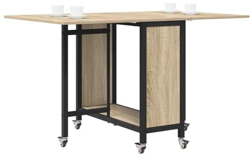 vidaXL Faltbarer Esstisch mit Rollen 130 x 80 x 76,5 cm Stahl PB, Wohnzimmer, rechteckiger Tisch, moderner Esstisch, platzsparender Stauraum, pflegeleicht, vielseitige Lösung mit Metallbeinen