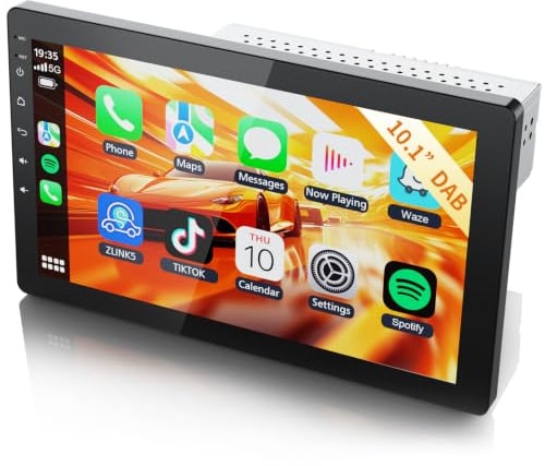Haudio 1Din DAB Autoradio, mit 10 Zoll 360° drehbar Bildschirm,Kompatibel mit Wireless Apple CarPlay und Android Auto,HD IPS Touch Screen,1080P-Rückfahrkamera,Bluetooth 5.0,GPS-Navigation,FM/AM/RDS