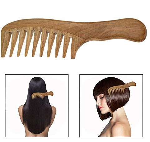 OFKPO Peigne à Dents Larges, Peigne en Bois de Santal Naturel, Peigne de Massage et Soin des Cheveux