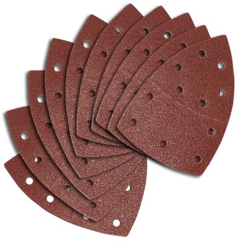 Dapetz ® Multi Tool Triangle Sanding Pads 102 x 62mm, 93mm 80 Grits for Bosch Sander, Detail Pads 11-Holes Mouse Sandpaper Sheets Hook and Loop 10X