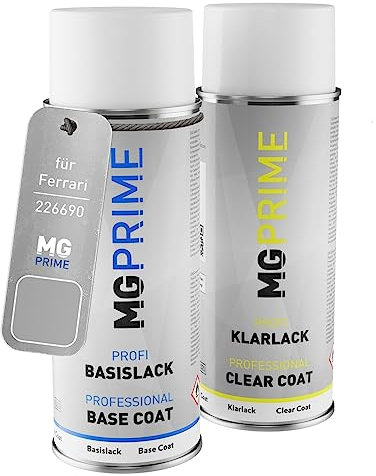 MG PRIME Vernice per auto Kit di bombolette a spruzzo per Ferrari 226690 Grigio Titanio Metallic/Grigio Titanio Metallizzato Vernice di base vernice trasparente 400ml