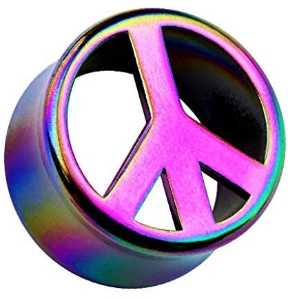 Piercingfaktor Ohr Plug Flesh Tunnel Piercing Ohrpiercing Kunststoff Double Flared mit Motiv Rainbow Peace Symbol 20mm