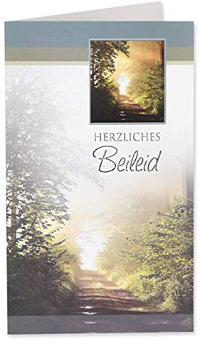 10 Trauerkarte Waldweg mit Text - Herzliches Beileid - in Silberfolie - DIN B6 11,5 x 17 cm - Weiss - mit passenden Umschlägen - Gustav Neuser