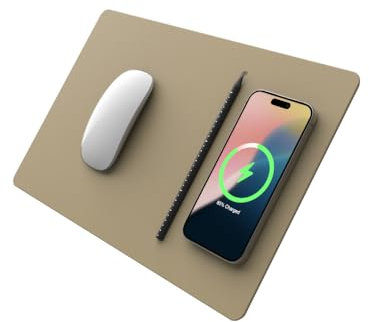 POUT - H3 PRO Qi Wireless Charging Mouse Pad Mat for MacBook, Laptop & Desk - Charges iPhone, Airpods, Samsung Galaxy (Latte Cream)