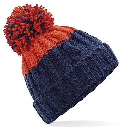 Neverless Strick-Mütze Damen Grobstrick Pudel-Mütze zweifarbig Ombré Farbverlauf Bommel-Mütze Winter-Mütze Navy-rot Unisize