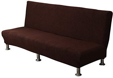 C/N Sofabezug ohne armlehnen Stretch Armlose Sofabezüge Sofahusse Ohne Armlehne 1 sitzer Schlafsofa bezug sofaüberwurf Klappschlafsofa bezug elastisch Dunkler Kaffee