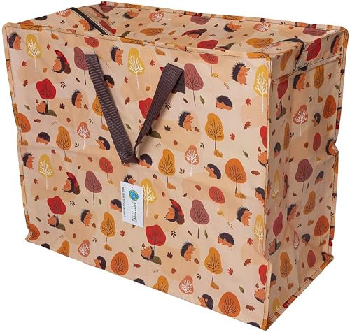 Happy Planet Giftshop Large Jumbo Storage Bag with Zip 58 x 47 x 30cm 80l (Hedgehogs Design) (Single - Multipacks Available)