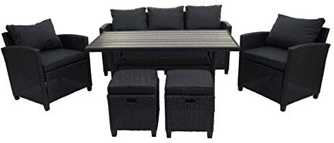 Mendler Poly-Rattan Garnitur HWC-E95, Garten-/Lounge-Set Sitzgruppe, Spun Poly halbrundes Rattan - schwarz, Kissen anthrazit