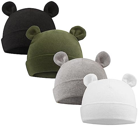 XIAOHAWANG Babymütze Neugeborene Mädchen Jungen Mütze Baby Beanie Baumwolle für 0-12 Monate Babys Unisex Erstlingsmütze (0-6Monate, Schwarz + Grau + Schaumstoff)