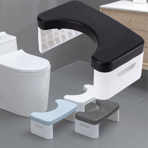 Coldcool Klappbarer Toilettenhocker, Töpfchen Tritthocker mit Duftposition, Badezimmer, Faltbarer Kothocker Kothocker | Badzubehör für jedes Alter | Sitzhaltung Fußhocker, Weiß (schwarz)
